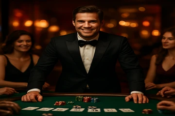 স্বর্ণালী কয়েন ও রুলেটের গতিশীল ক্যাসিনো দৃশ্য