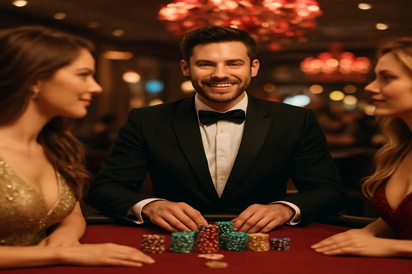 আলো ঝলমলে গেমিং পরিবেশে একটি বিশ্বাসযোগ্য ডিলার ব্যবহারকারীদের gk555 অ্যাকাউন্টে নিরাপদে প্রবেশের আহ্বান জানাচ্ছেন।